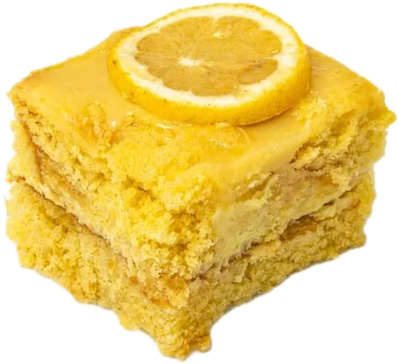 Lemon velvet cake topped with a lemon slice